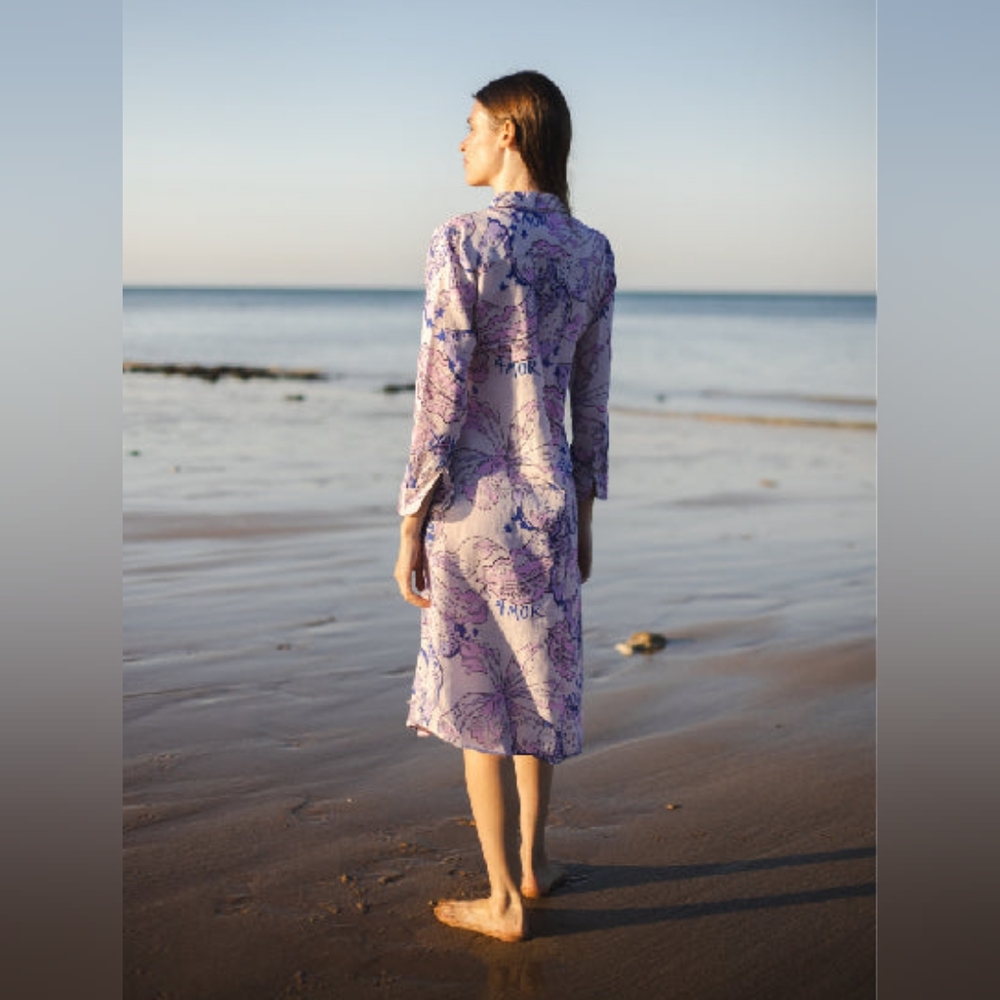 LAS SUREÑAS Buttoned Long Sleeve Tunic Amor Blue Cotton & Linen size XS …